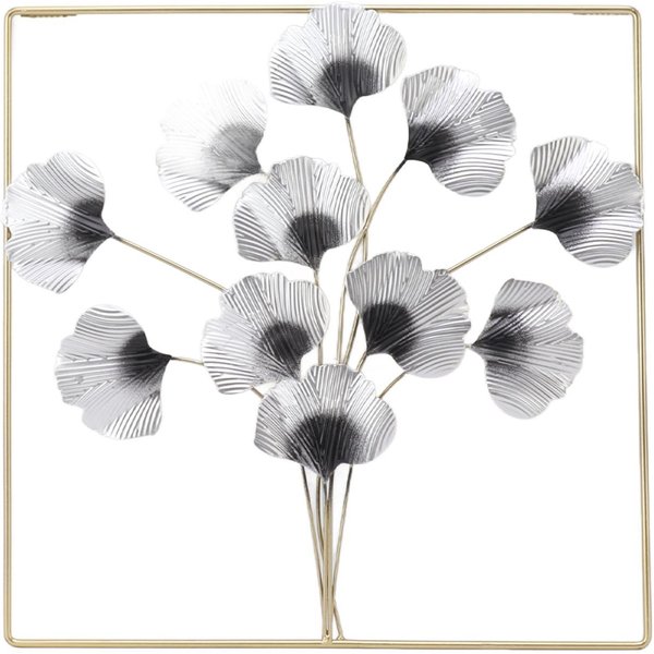 DecoracióN De Arte De Pared De Hojas MetáLicas Lujosa DecoracióN Colgante De Pared De Ginkgo Biloba MetáLico Para Sala De Estar Del Hogar White-image