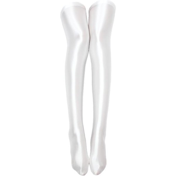 Calcetines Satinados Brillantes Xclocknyoung Calcetines EláSticos De Seda De Alto Aceite Lisos Calcetines De SatéN Brillantes Hasta La Rodilla Mjinm 2XL White-image