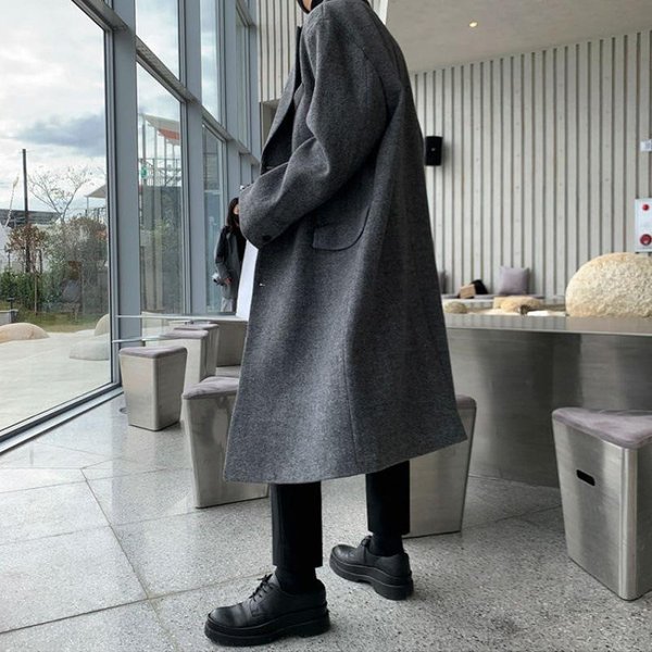 PłAszcz WełNiany MęSki śRedniej DłUgośCi Jesienno-Zimowy Styl KoreańSki LuźNy Modny Do Kolan Brytyjski WiatróWka PłAszcz WełNiany XL-image