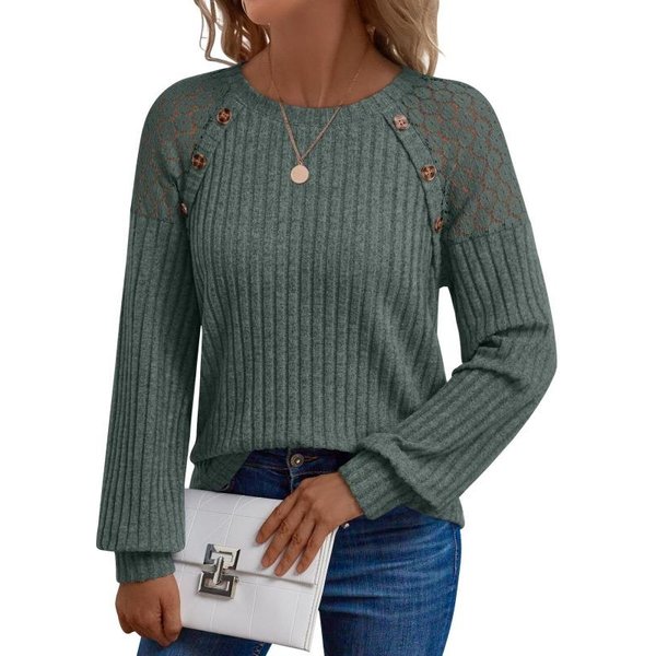 Blusas Y Camisas De Manga Larga Con Cuello En O Y Estampado De Color SóLido Informal A La Moda Para Mujer XXL Verde Oliva-image