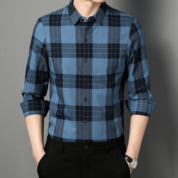Nueva Camisa De Cuadros De Primavera Camisa De Manga Larga Para Hombre Ropa De Primavera Para Papá De Mediana Edad Solapas Finas Ropa Casual Para Hombre 4XL Gray-image