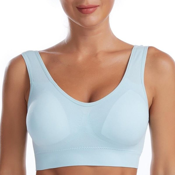 Seksowny Biustonosz Damski Plus Rozmiar Bezszwowy OddychająCy Biustonosz Bez Fiszbin Bielizna Bralette Wygodny Aktywny Usztywniany Biustonosz KróTki Top 2XL Jasny Kolor Niebieski-image