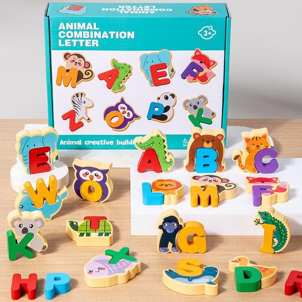 Drewniane Puzzle Alfabet ZwierzęCy Zabawki Montessori Nauka ABC Zabawki Edukacyjne Dla MaluchóW Dzieci Wczesny Przedszkolak Prezent-image