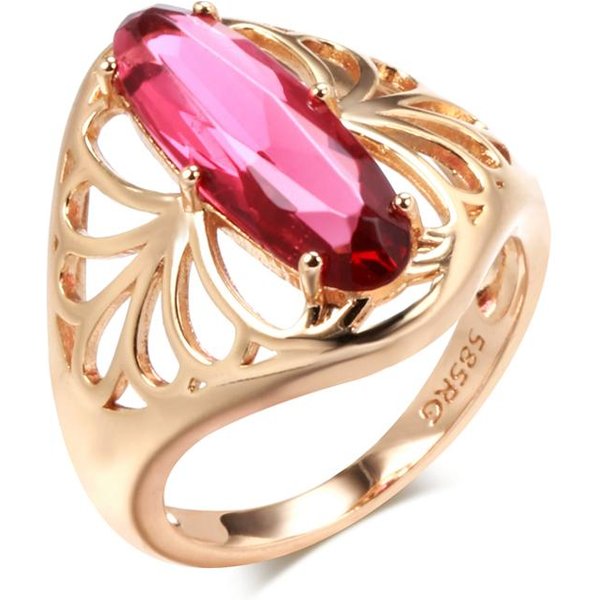Nuevo Anillo Grande Ovalado Rojo De ZircóN Natural Moda Color Oro Rosa Mujeres Flor Hueca Anillo Vintage JoyeríA ÉTnica Para Bodas 8 Brown-image