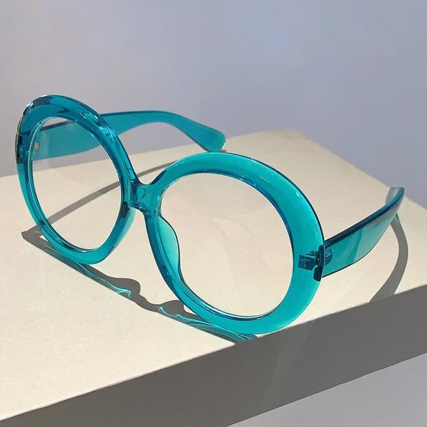 Gafas Redondas Oversize Kammpt Nuevas Elegantes Vintage Color Caramelo Montura De Gafas De Moda Sin GraduacióN Blue-image