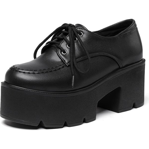Moda Punk Wysokie Obcasy Mokasyny Buty Platforma Eleganckie OkrąGłY Nosek Damskie CzółEnka Sznurowane Czarne Buty Na Obcasie Damskie Designerskie 34-image