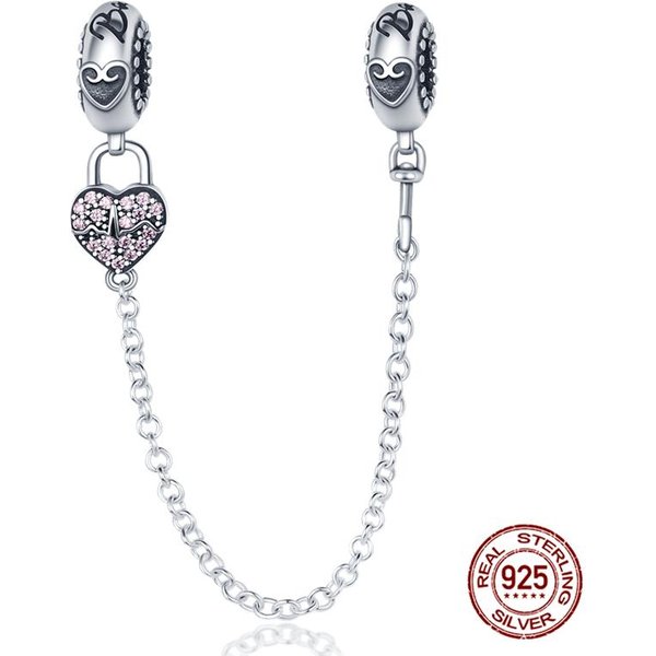 Cadena De Seguridad Plata De Ley 925 Nueva 100% Plata De Ley 925 Floral Cadena De Seguridad Con Cremallera Para Mujer Original Gray-image