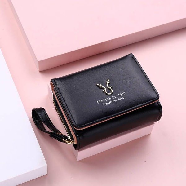Moda Damski Portfel KróTki Damski Portmonetka Portfele Dla Kobiety Posiadacz Karty MałY Damski Portfel Damski Hasp Mini Clutch Czarny-image