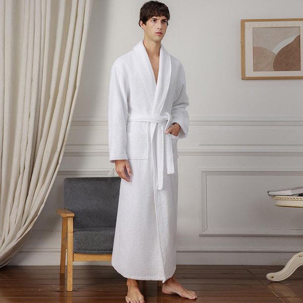 Bata De BañO Suave Para Amantes Del AlgodóN 100%, Bata De Noche Para Hombres Y Mujeres, Bata De BañO SúPer Larga, Bata De Noche, Ropa De Dormir, Albornoz Informal Para Casa 2XL White-image