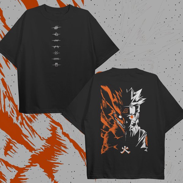 Uzumaki Naruto Oversize T-Shirt MężCzyźNi Kobiety BawełNa CiężKa Y2K Street Hip Hop Harajuku Hip Hop KróTki RęKaw Damska MęSka Odzież L Black-image