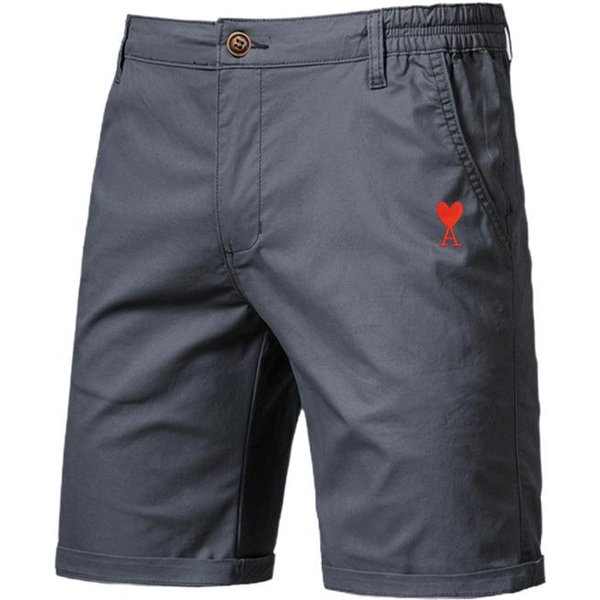 Pantalones Cortos De AlgodóN Liso Bordados AMI 2025 Verano Para Hombre Alta Calidad Casual De Negocios Sociales Cintura EláStica Pantalones Cortos De Playa 34 Gray-image