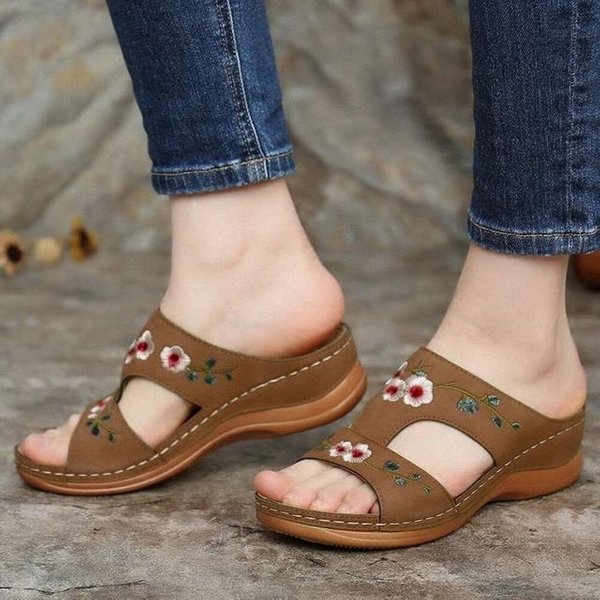 Sandalias De CuñA Para Mujer, Sandalias OrtopéDicas De Primera Calidad Con Punta Abierta, Estilo Vintage, Antideslizantes, De Cuero, Informales, Con Plataforma, Estilo Retro, Para Verano 43 MarróN-image
