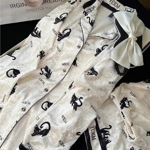 Pijama De Dibujos Animados Ropa De Dormir Ropa De Descanso OtoñO Invierno Terciopelo Femenino 2 Piezas Camisa Y PantalóN Casual Blanco Velour Ropa Para Estar En Casa Pijamas XL Blanco-image