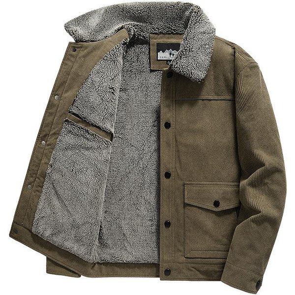 Abrigo De AlgodóN Con Cuello De Piel Para Invierno Para Hombre De Terciopelo Engrosado Pana Joven Y De Mediana Edad Abrigo De AlgodóN Abrigo CáLido Chaqueta Con Solapa 4XL Gray-image