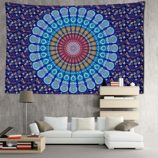 Tapiz De Mandala Azul Y Morado Para Colgar En La Pared, Arte Hippie, Tapiz Simple, EstéTica Abstracta, DecoracióN Del Hogar 95X70Cm Blue-image