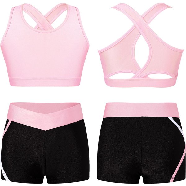 DziecięCe DziewczęCe 2-CzęśCiowe Stroje Do TańCa KróTki Top Z Spodenkami Booty Zestaw OdzieżY Sportowej Gimnastyka Trykot Dancewear 11-12 Years-image