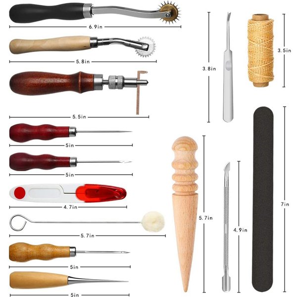 31 Sztuk SkóRzane PrzyrząDy Do Szycia Diy SkóRzane RęKodziełO Zestaw Do Szycia RęCznego Z SzydłEm Groover Woskowany Naparstek-image