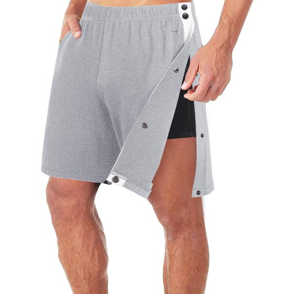 Pantalones Cortos Deportivos Para Hombre Con Botones Laterales Corte Holgado Cintura EláStica Ropa Deportiva Pantalones Cortos Casuales Para Entrenamiento XL Gray-image