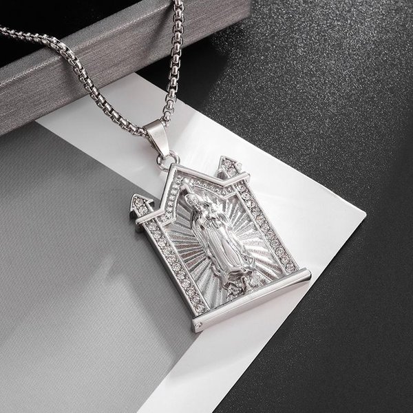 Klasyczny Katolicki Srebrny Kolor Dziewica Maryja Metalowy Medal Wisiorek Naszyjnik Religijny Styl Modlitwa Amulet BiżUteria Al20376-Silver-image