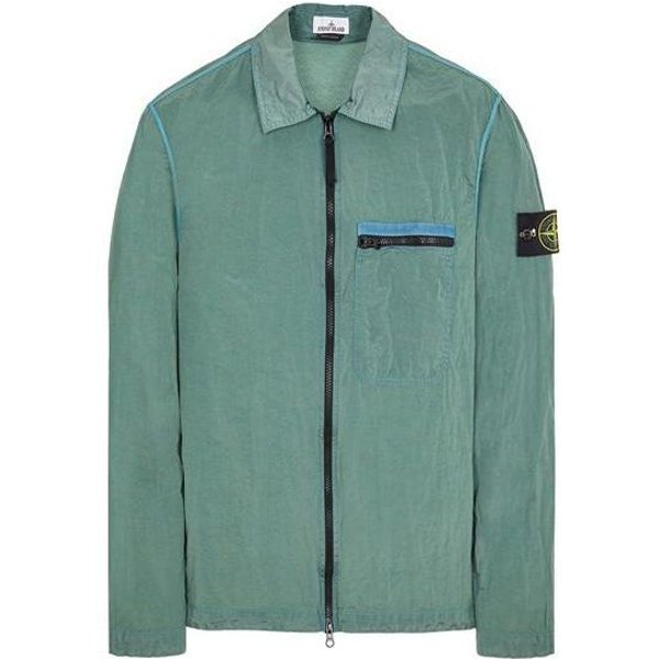 Chaqueta Stone Island Metal Nylon Series SS24 De Color Liso, Cuello Polo, Bolsillo úNico, Logo, Manga Larga, Para Hombre, Color Verde Claro, 801511219-V0052 M Gray-image