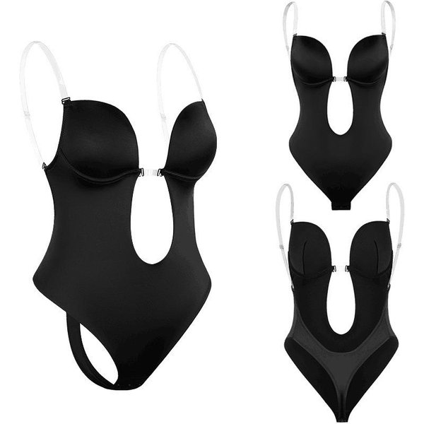 Kobiety ObcisłE Body Z GłęBokim Dekoltem W Serek, Bez PlecóW, KontrolująCe Brzuch, Bielizna ModelująCa, Niewidoczne RamiąCzka, Sukienka Wieczorowa, Biustonosz, Body S Czarny-image