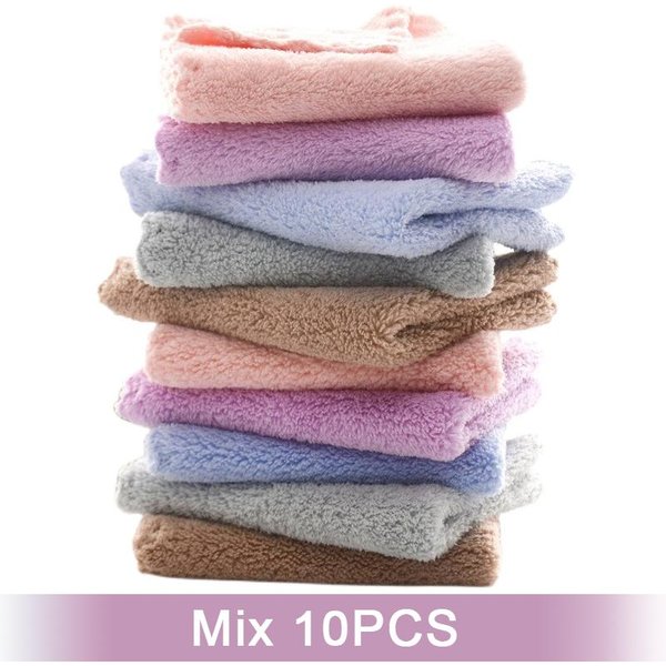10 Piezas Toalla De Microfibra Engrosada De Alta Densidad Coral Fleece Secado RáPido Limpieza Facial Suave Absorbente 30X30Cm Gray-image