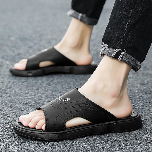 Zapatillas De Hombre Verano Nuevas Sandalias De Playa Casual Interior Zapatillas CóModas Ligeras Chanclas Perezosas Sandalias De BañO Antideslizantes 40 Negro-image