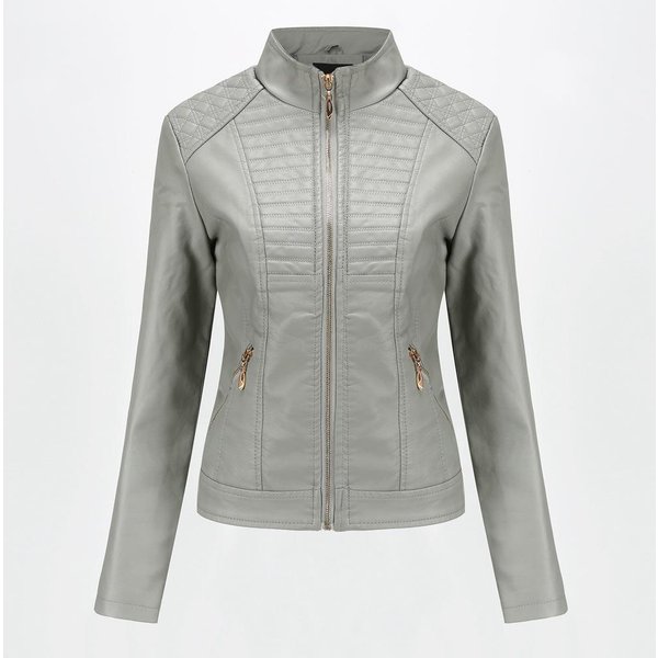 Chaqueta De Cuero PU Para Mujer Chaqueta De Cuero Para Mujer Abrigo Casual De Primavera Y OtoñO XXL Gray-image