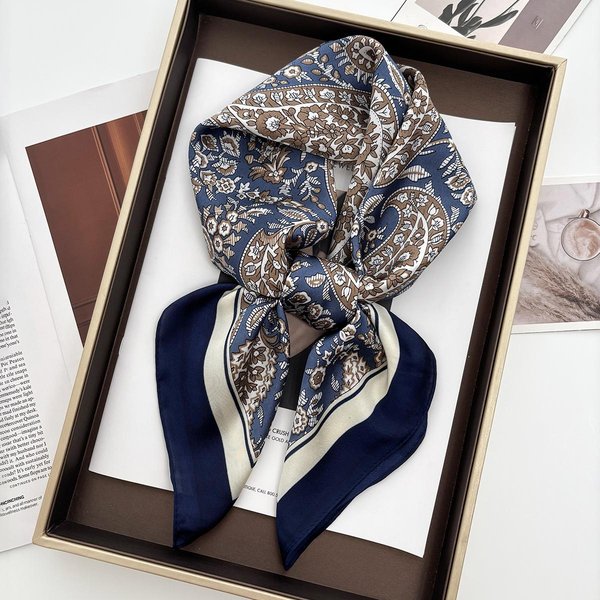 Luksusowy Design 70Cm Satynowy Kwadratowy WzóR Szalik Damskie Szaliki Bandana HidżAb Zawięź Na Szyję Szal Chusta Opaska Na WłOsy Foulard Pani 70X70Cm Gray-image