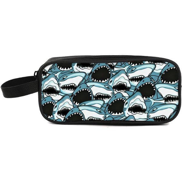 Estuche De LáPices De Doble Capa De TiburóN Con Asa Para NiñOs Y NiñAs Mejor Regalo Bolsa De LáPices Escolar Plana De Dibujos Animados 2D Para NiñOs-image