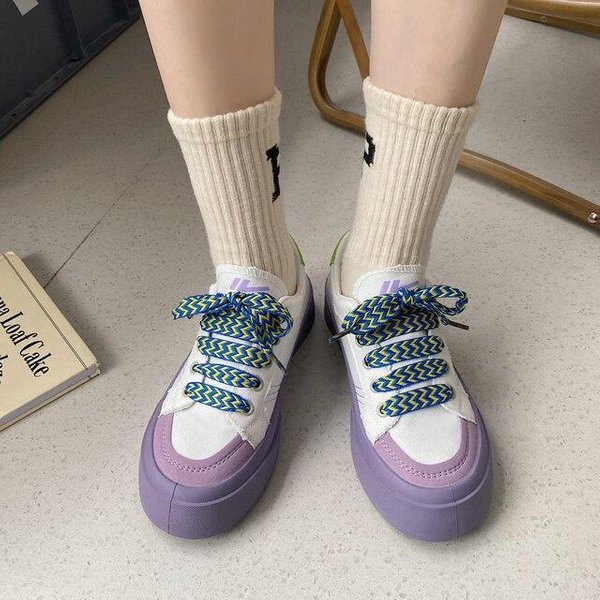 Zapatos Casuales Para Mujer Nuevos De Primavera Blancos Deportivos Transpirables Con Cordones Zapatillas De Mujer Moda Tenis Zapatos Para Estudiantes Mujeres 40 PúRpura-image