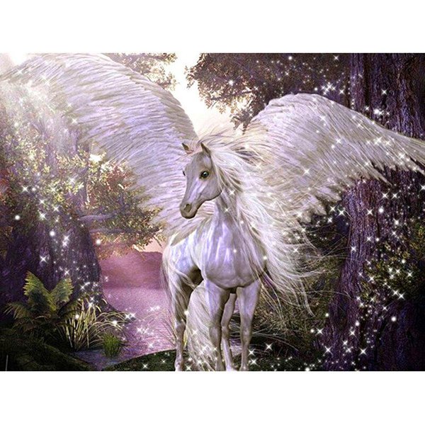 Pintura De Diamante 5D Diy, Bordado De Diamante De Caballo De áNgel Redondo Completo 20X30CM-image
