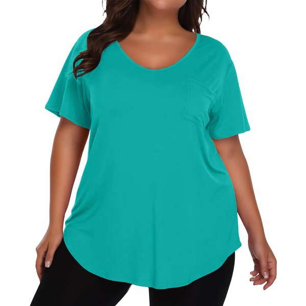 Camiseta De Mujer De Talla Grande, Color Casual, Cuello En V, Manga Corta. Xxxl Brown-image