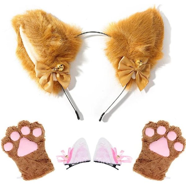Diadema Con Orejas De Gato Y Lazo Collar Guantes De Garra De Gato Peluche De Cosplay Campana Diadema Para El Cabello Mujeres NiñA Fiesta De Disfraces Adornos Para El Cabello-image