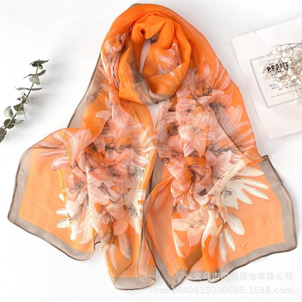 Szal Jedwabny Lotus Sunscreen Szalik PlażOwy Seaside DłUgi Damski Szalik Jedwabny Lotus Pond Moonlight Cienki Szalik Jedwabny Szalik 160 Beige-image