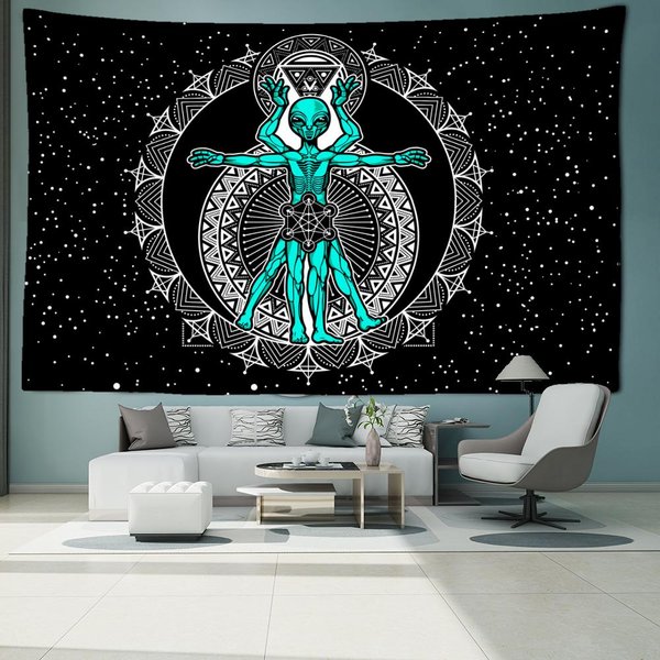 Tapiz De Pared Con DiseñO De ConstelacióN De Extraterrestre, Arte Abstracto, Hippie, PsicodéLico, Para Dormitorio Y DecoracióN Del Hogar. 95X70Cm Gray-image