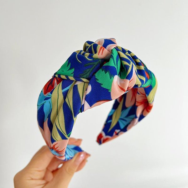 Kobiety DziewczęTa Satynowa Tie-Dye Kwiat DużY WęZeł Opaska Do WłOsóW Opaska DorosłE Akcesoria Do WłOsóW BiżUteria Do WłOsóW Niebieski-image