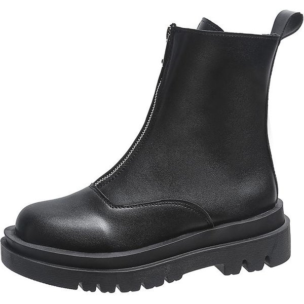 Zapatos De Mujer En Oferta Botas De Mujer Con Cremallera Delantera Punta Redonda Botines Lisos Plataforma TacóN Medio Botas De Moda Impermeables 38 Negro-image