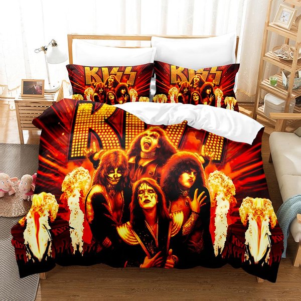 ImpresióN 3D Kiss Banda De Rock ColeccióN De Ropa De Cama Funda NóRdica ColeccióN De Cama Funda De Colcha Funda De Almohada EdredóN TamañO King Queen Ropa De Cama Para NiñOs Adultos ColeccióN EU Single 135X200Cm-image