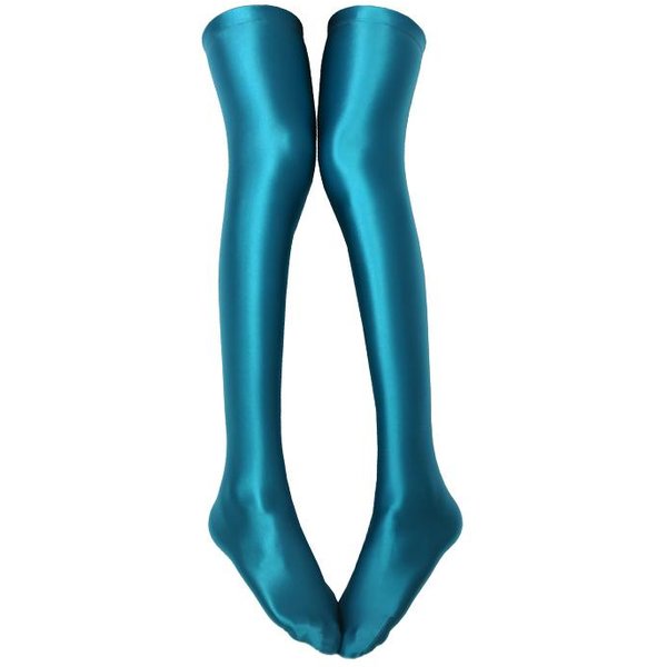 Calcetines Satinados Brillantes Xclocknyoung Calcetines EláSticos De Seda De Alto Aceite Lisos Calcetines De SatéN Brillantes Hasta La Rodilla Mjinm L Blue-image