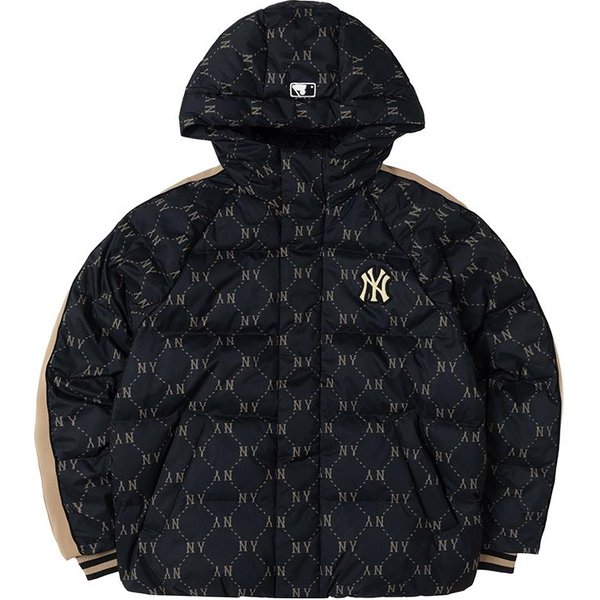 MLB New York Yankees Logo Estampado De Letras Patchwork Floral Vintage CáLida Chaqueta Larga Con Capucha De PlumóN De Pato Chaqueta Unisex 3ADJM0546-50BKS S Black-image