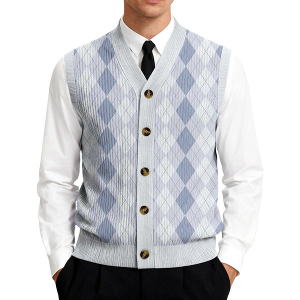 MęSki Sweter Bez RęKawóW Z Dzianiny Z Dekoltem W Serek Xxxxl Jasny Kolor Niebieski-image