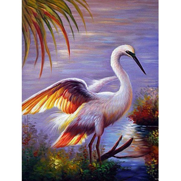 Pintura De Diamantes 5D DIY Diamante Redondo Completo Grulla Junto Al Lago Bordado Punto De Cruz 20X30CM-image