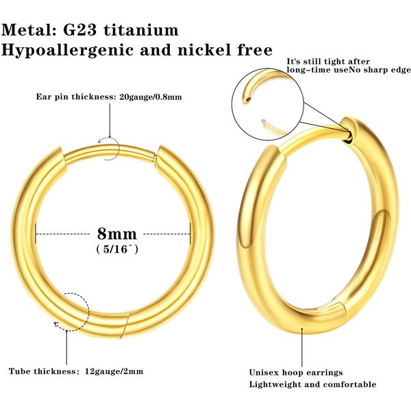 Pendientes De Aro Huggie PequeñOs De Titanio G23 Con Bisagra HipoalergéNicos Ligeros LóBulo CartíLago Pendientes De 20G Para Mujeres NiñAs Beige-image