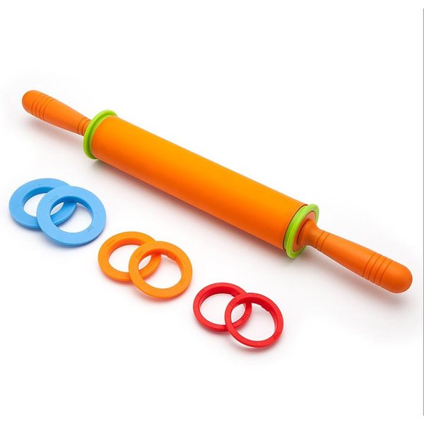 Rodillo Ajustable De Silicona Con 4 Espaciadores Para Masa Pizza Rodillo Antiadherente Para Hornear PasteleríA-image