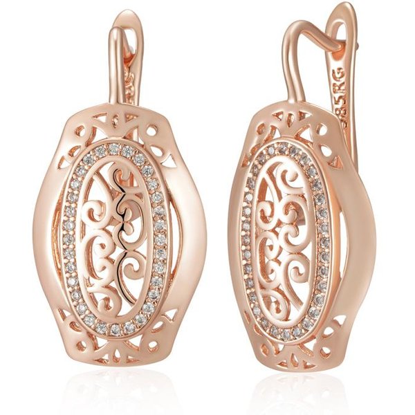 Pendientes Colgantes ÉTnicos Color Oro Rosa Para Novias Y Mujeres PatróN Hueco Zirconia Natural Accesorios JoyeríA Fina Diaria-image
