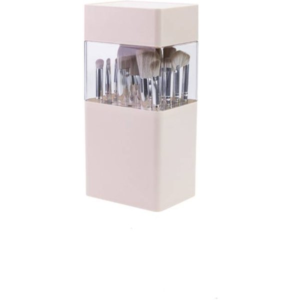 Soporte Para Brochas De Maquillaje Multifuncional Organizador De Almacenamiento De Brochas De Maquillaje Con Tapa, Estuche PortáTil Impermeable A Prueba De Polvo Para Mostrar Brochas De Maquillaje Para El BañO Color Rosa-image