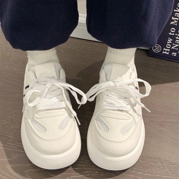 Nuevos Zapatos Deportivos De Primavera Para Mujer Zapatos Blancos PequeñOs Zapatos De Pan Cabeza Grande Tendencia Ins Zapatos De Plataforma Para Mujer Verano Transpirables Zapatos De Tabla 40 Azul-image