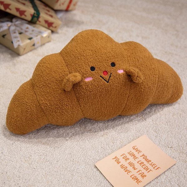 Pluszowa Poduszka Croissant MięKka Symulacja Jedzenia Lalka Chleb MięKka Poduszka Na Sofę WystróJ Domu Urocze Pluszowe Zabawki Prezent Urodzinowy Na BożE Narodzenie 45Cm Brown-image