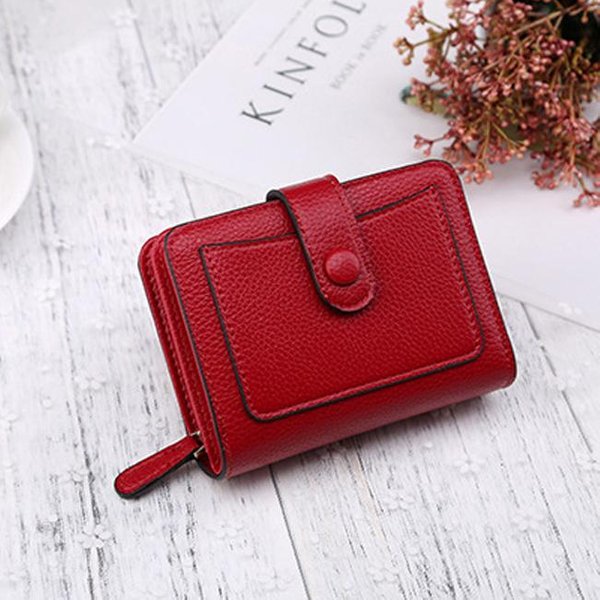 Portfele Damskie Cartera MałY Portfel Portmonetka KróTki Zamek BłYskawiczny Portfel Z ZapięCiem Moda Damska SkóRzana Portmonetka Koloru Czerwonego Wina-image